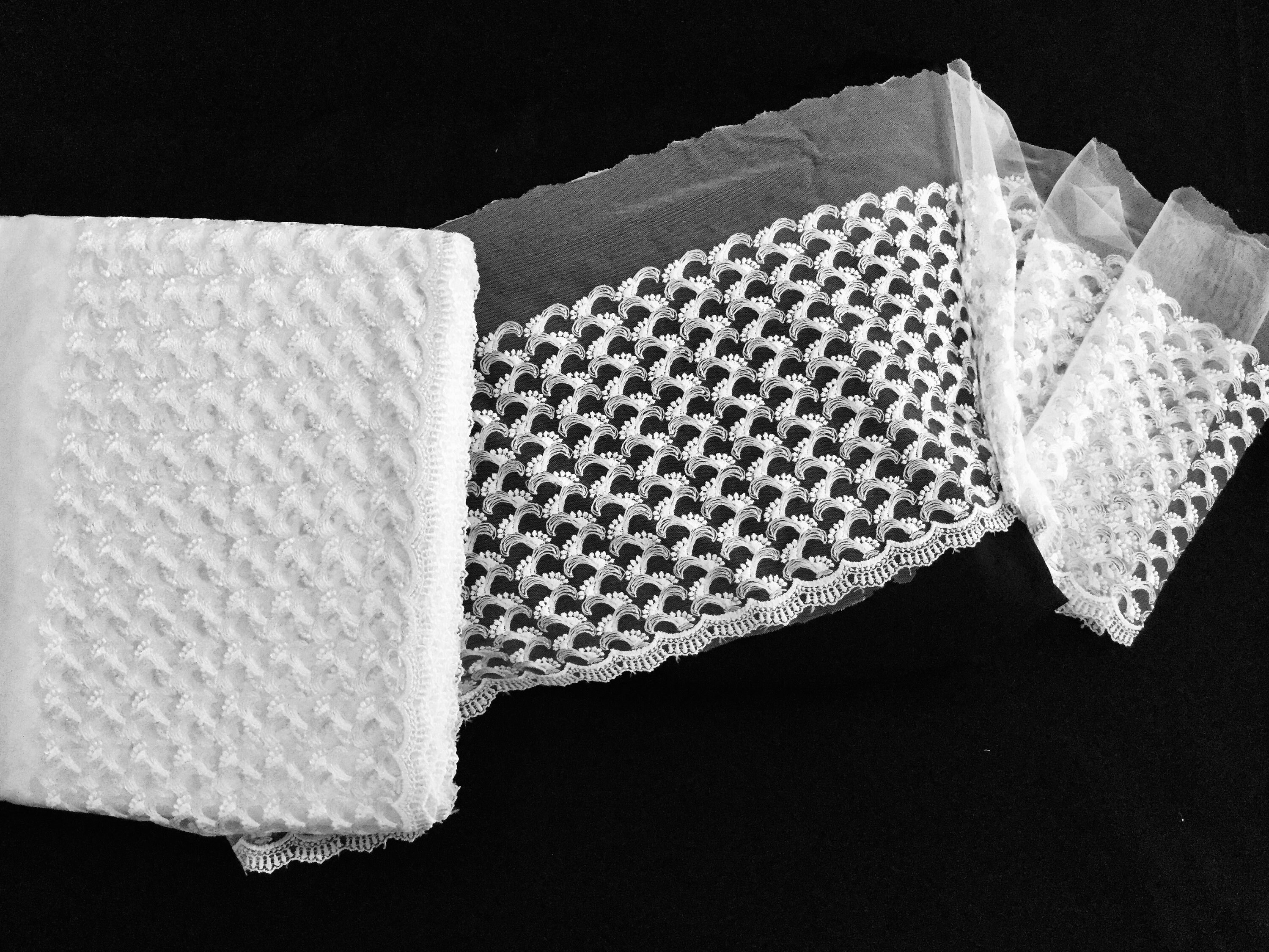 Winter White Sheer Trim - White Silk Thread Trim - Embroidery Fabric Trim