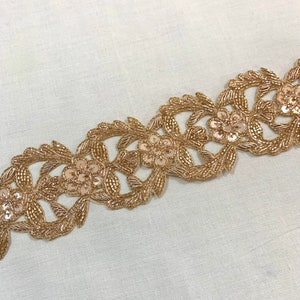Rose Gold Trim, Hochzeit trimmen, Hand Perlen geschnitten Arbeit trimmen, formelle Kleidung, Wohnkultur trimmen, Gold Zardosi Fäden trimmen, breite luxuriöse trimmen.
