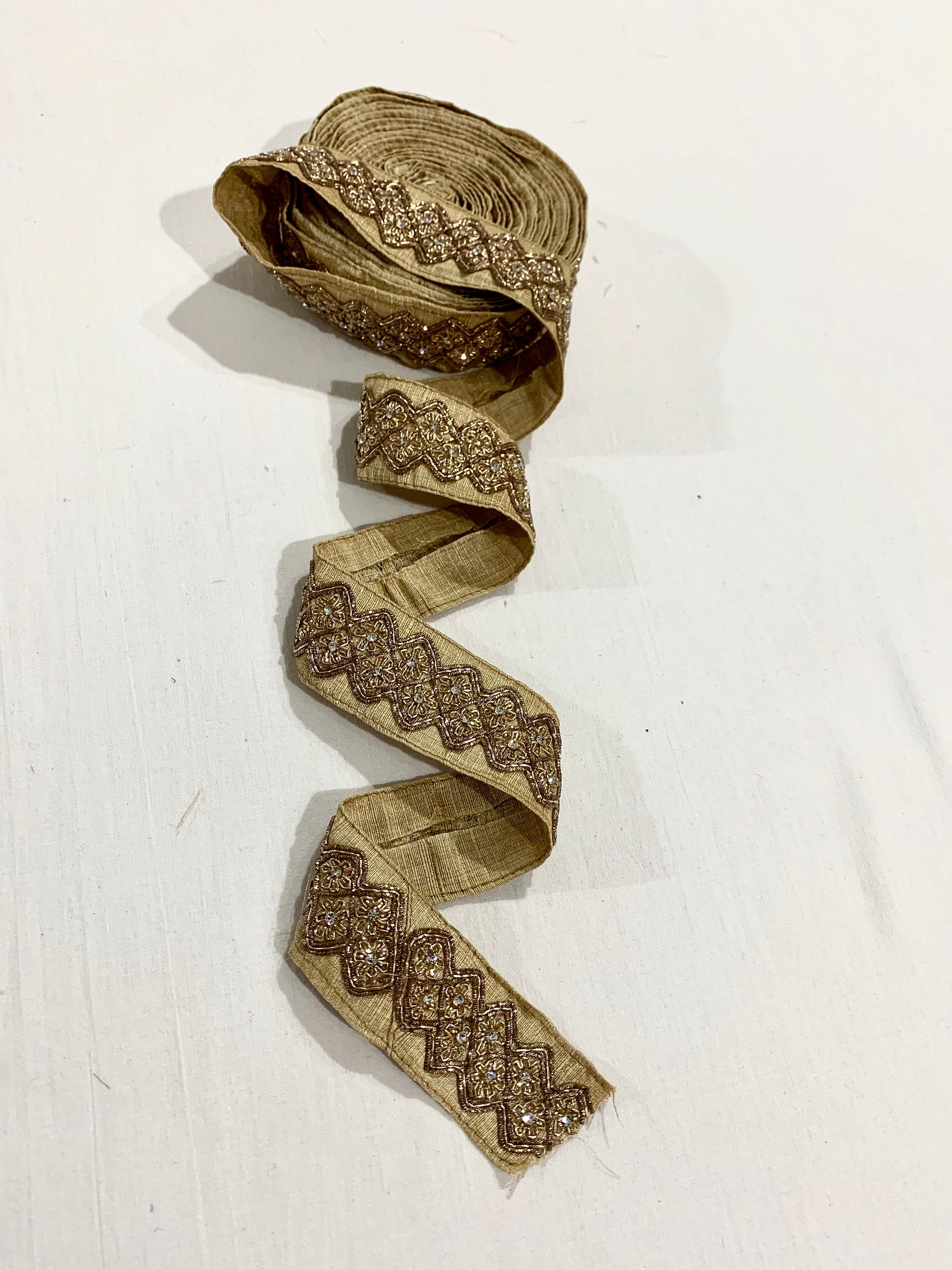 Antique Gold Trim Embroidered With Zardosi Thread & Crystals Etsy