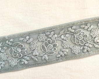 Blue trim, Blue embroidered trim, Luxurious tulle border trim, formal wear trim, Home decor trim, DIY sewing trim, Blue sequins trim.
