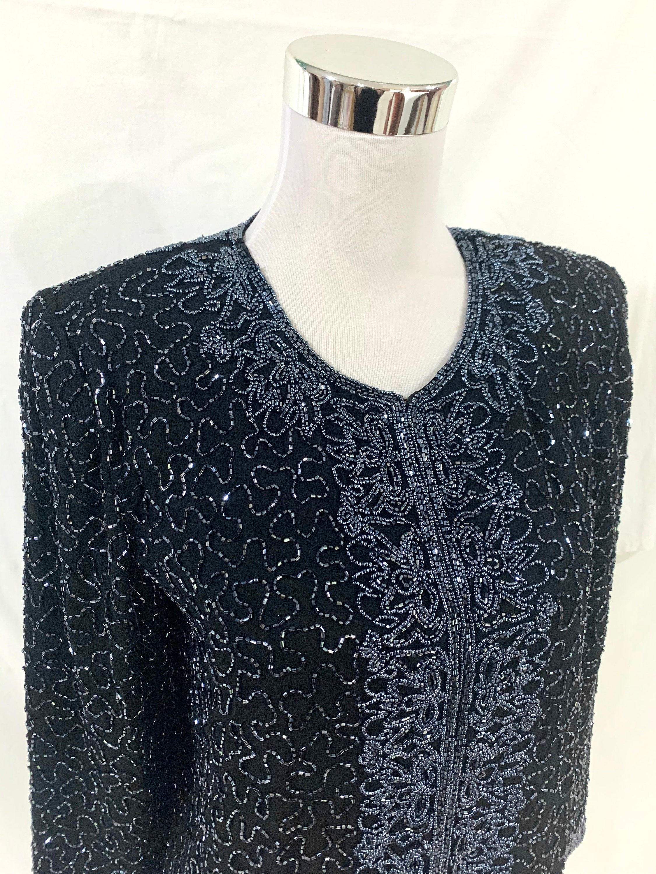 Black Jacketgrey Beaded Jacket Hand Beaded Etsy Australia