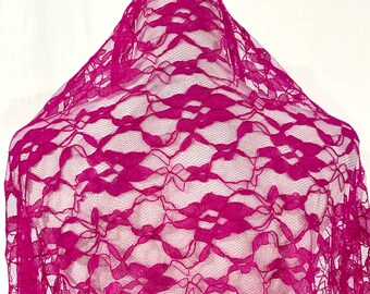 Pink Lace Fabric, Hot pink floral Lace Fabric, Wedding Lace Fabric, Floral pattern Lace Fabric, Formal wear Fabric.