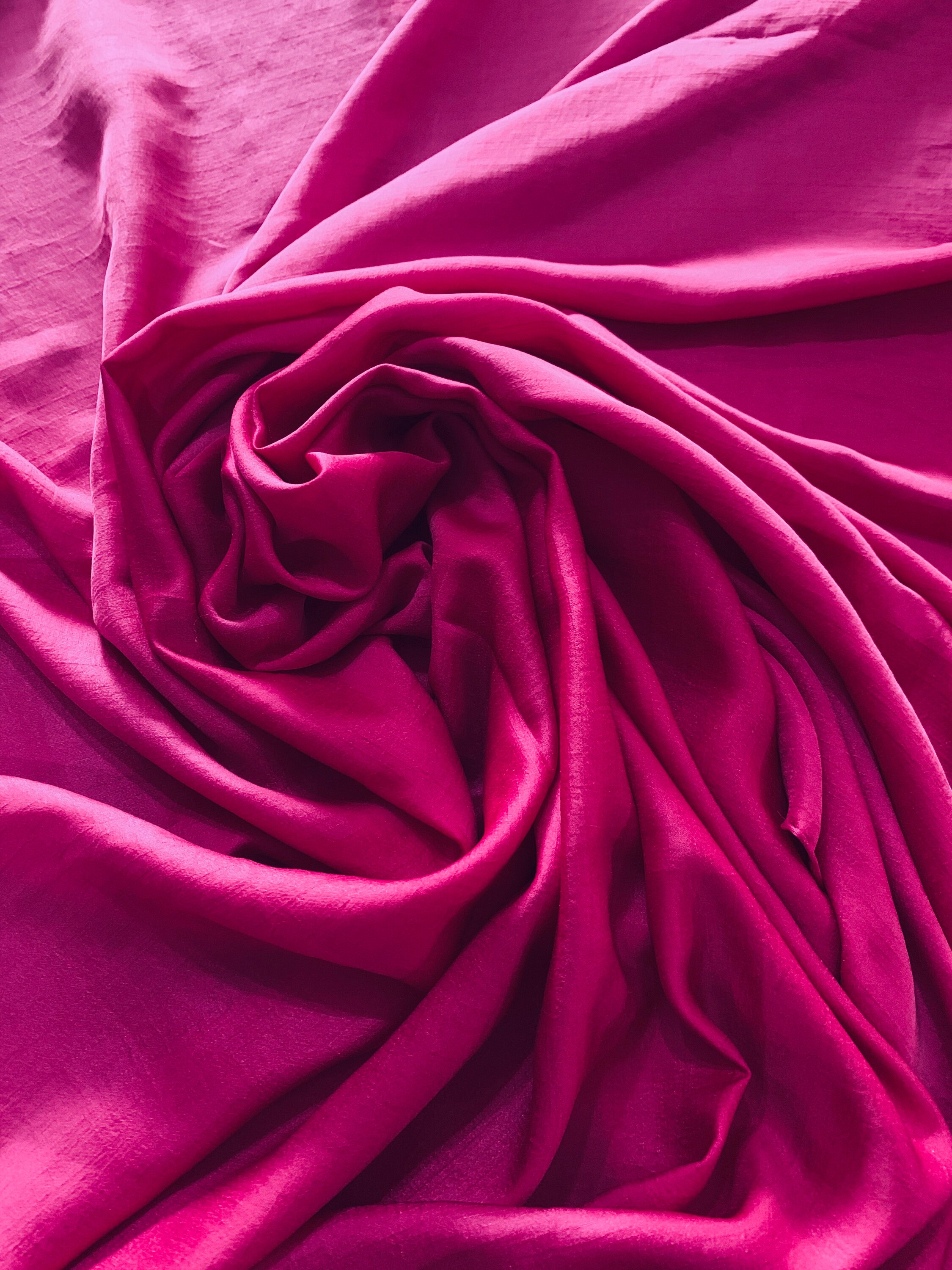 Soft Silky Poly linen Satin Hot Pink Fabric, Art Silk Hot Pink Party Dress, Wedding Material 