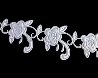 2 yards of White trim, Rose Applique cut trim, cut work trim, bridal trim, border trim