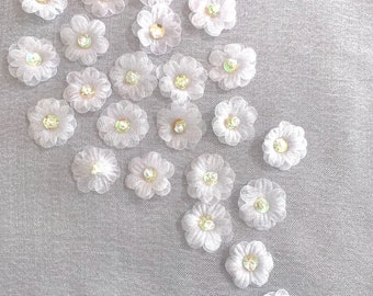 White organza Flowers,sheer Glittering  white Flowers, white layered flowers