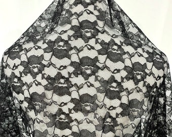 Tessuto di pizzo nero - tessuto per abiti formali - tessuto di pizzo floreale - tessuto per decorazioni per la casa, tessuto di pizzo di alta moda, tessuto di pizzo morbido nero.