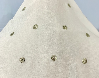 Cream n Gold Crepe Fabric, Gold  Embroidered  Fabric, Cream Viscose Crepe Dress Material, formal n DIY Sewing Fabric.
