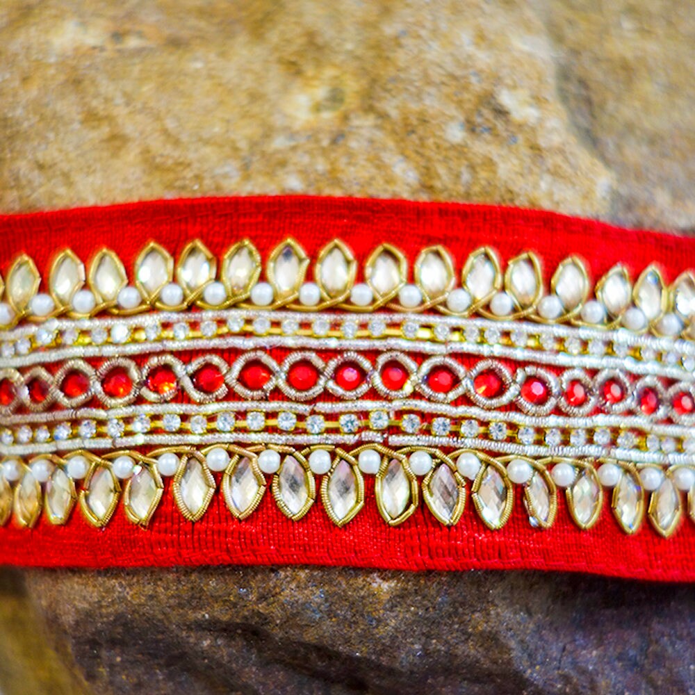 Rhinestone Trim Crystals Trim Wide Lace Trim Rich Red Art Silk