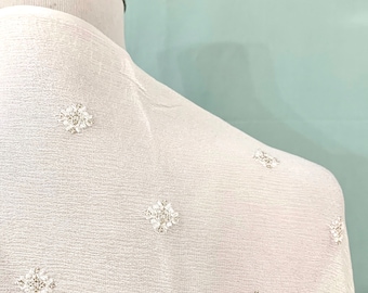 Bridal fabric, Cream Crepe Fabric, Embroidered Viscose Crepe Fabric, Cream with tint of gold, Embroidered formal wear, DIY Sewing Fabric.