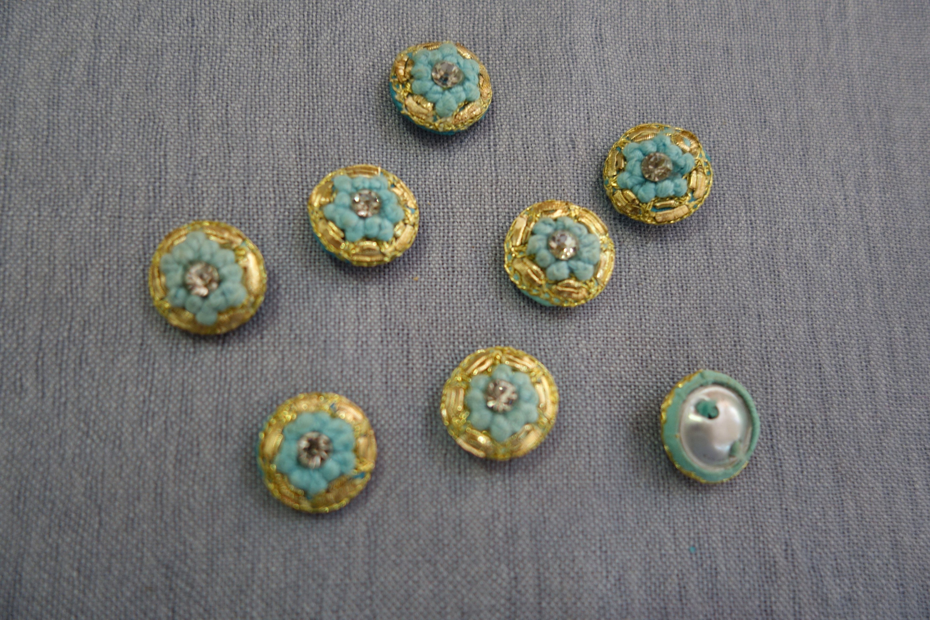 Hand Embroidered Button Crystal Buttons With Central Crystal Ideal for Special Occasions and Everyday Wear Navy Blue Gold Buttons