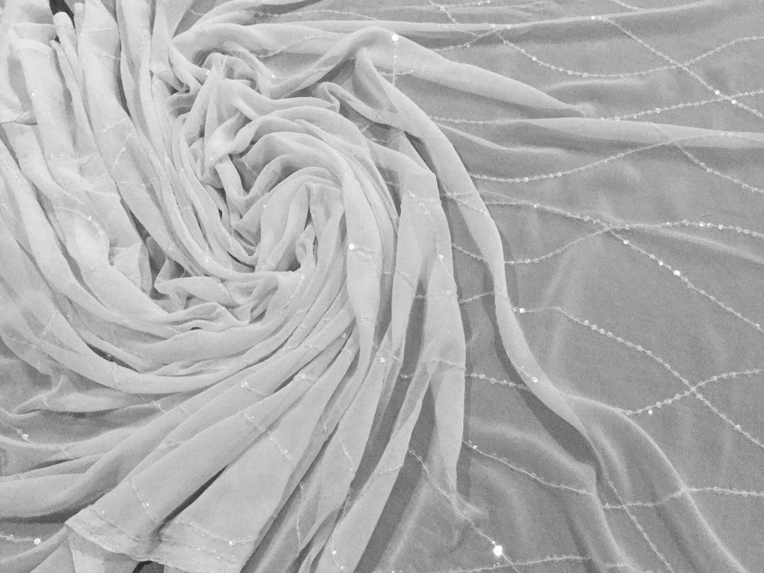 White Fabric Fabric Hand Beaded Fabric Etsy Australia