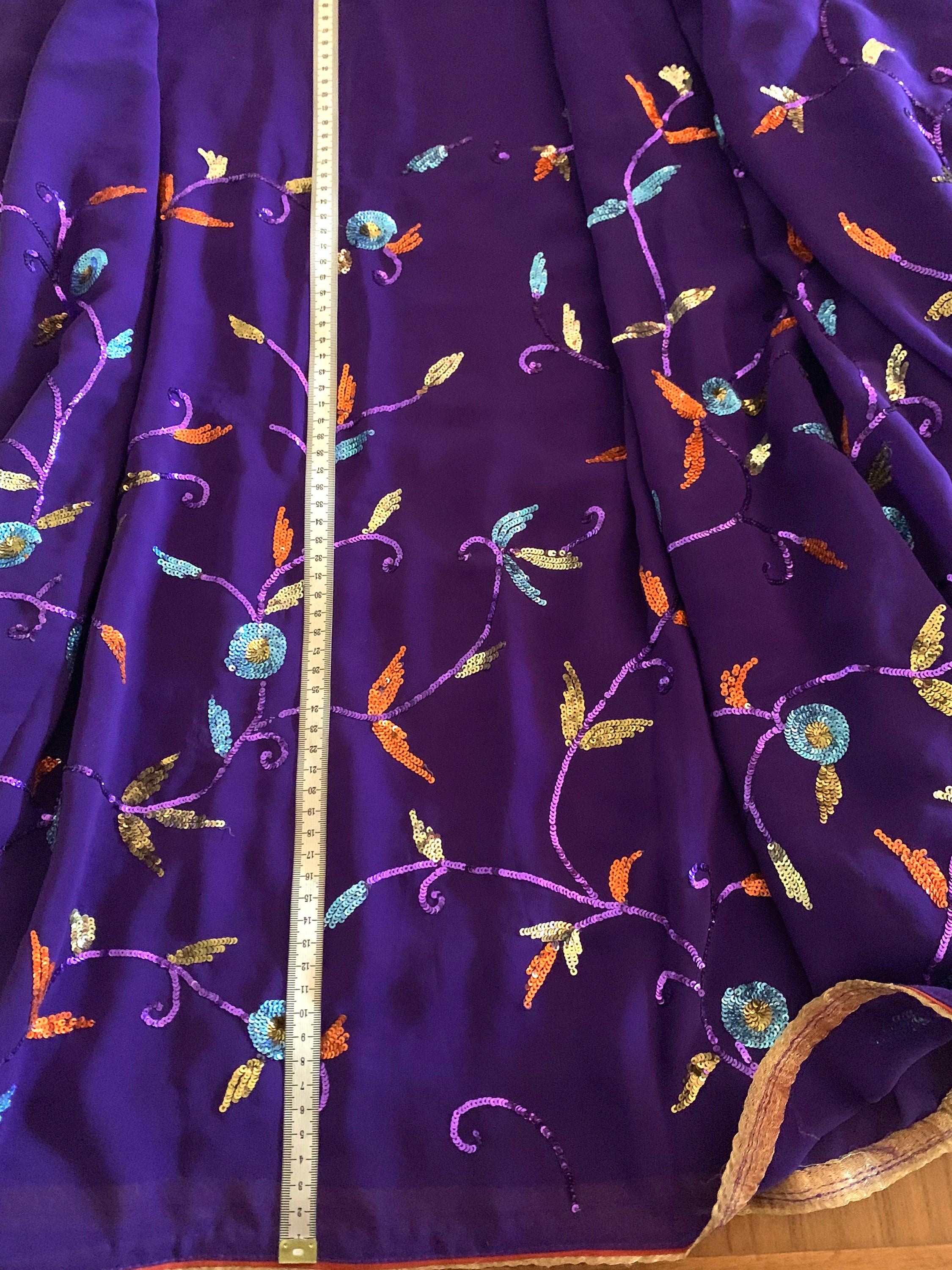 Violet embroidered sari silk thread and metallic colours sequins hand Violet embroidered sari silk thread and metallic colours sequins hand