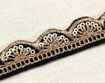 2 yards of Black n Gold trim, Black embroidered trim, Edging trim, Home decor trim, Art silk formal wear trim, Border trim, Doll making trim