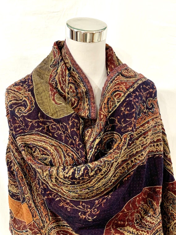 Antique Pure wool shawl, Pure wool paisley shawl, hand embroidered antique paisley shawl, Rustic colour shawl, high fashion women shawl.
