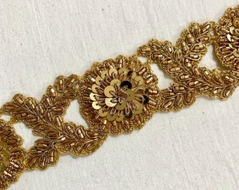 Antique Golden Trim, Wedding trim, hand embroidered cut work trim, formal wear trim, Home decor trim, Gold Luxurious trim, Designer trim,