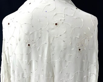 Saree Fabric, Bridal Fabric, Bridal Saree, Floral Pattern, Crepe Saree Fabric, Hand Embroidered Saree, White on white Saree.