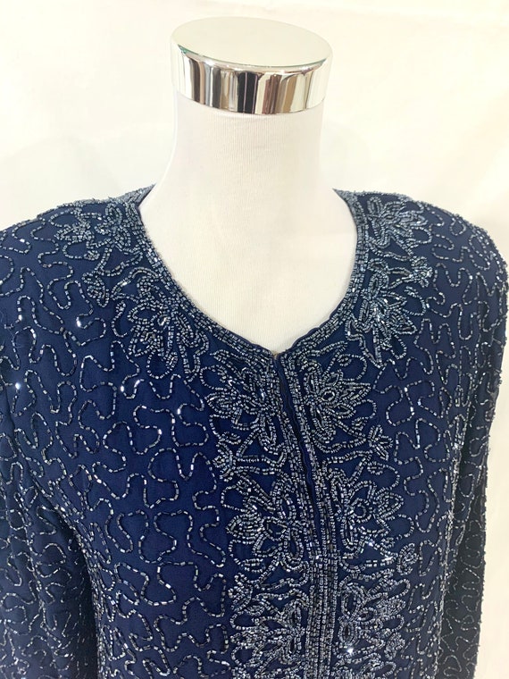 Navy Blue Jacket,Grey beaded Jacket, hand beaded j