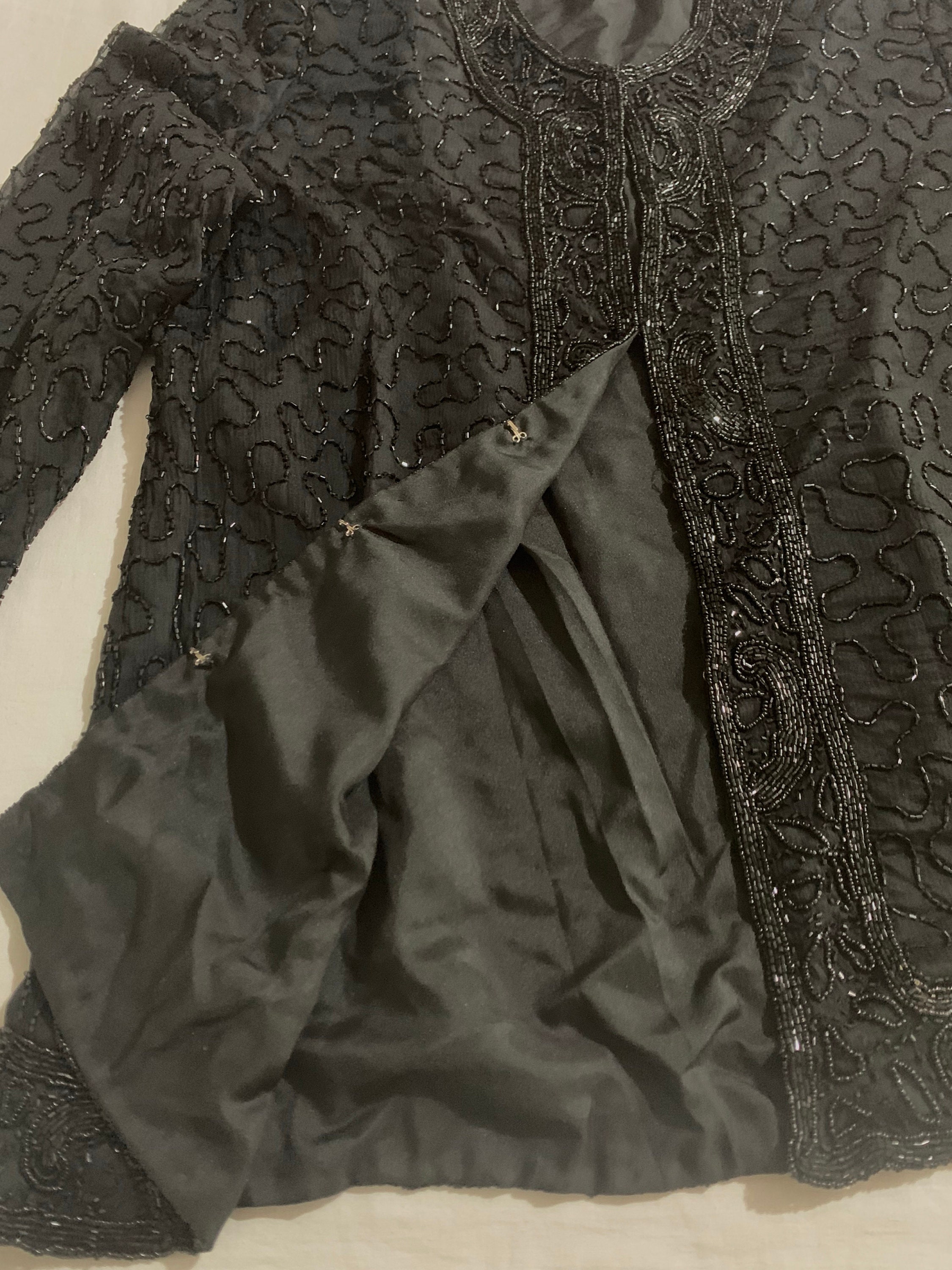 Black Silk Jacketblack Beaded Jacket Hand Beaded - Etsy Australia
