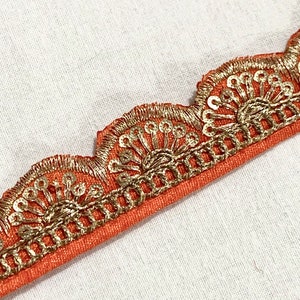 2 yards of Orange n Gold trim, Orange embroidered trim,  Edging trim, Home decor trim, art silk formal wear trim, Border trim.