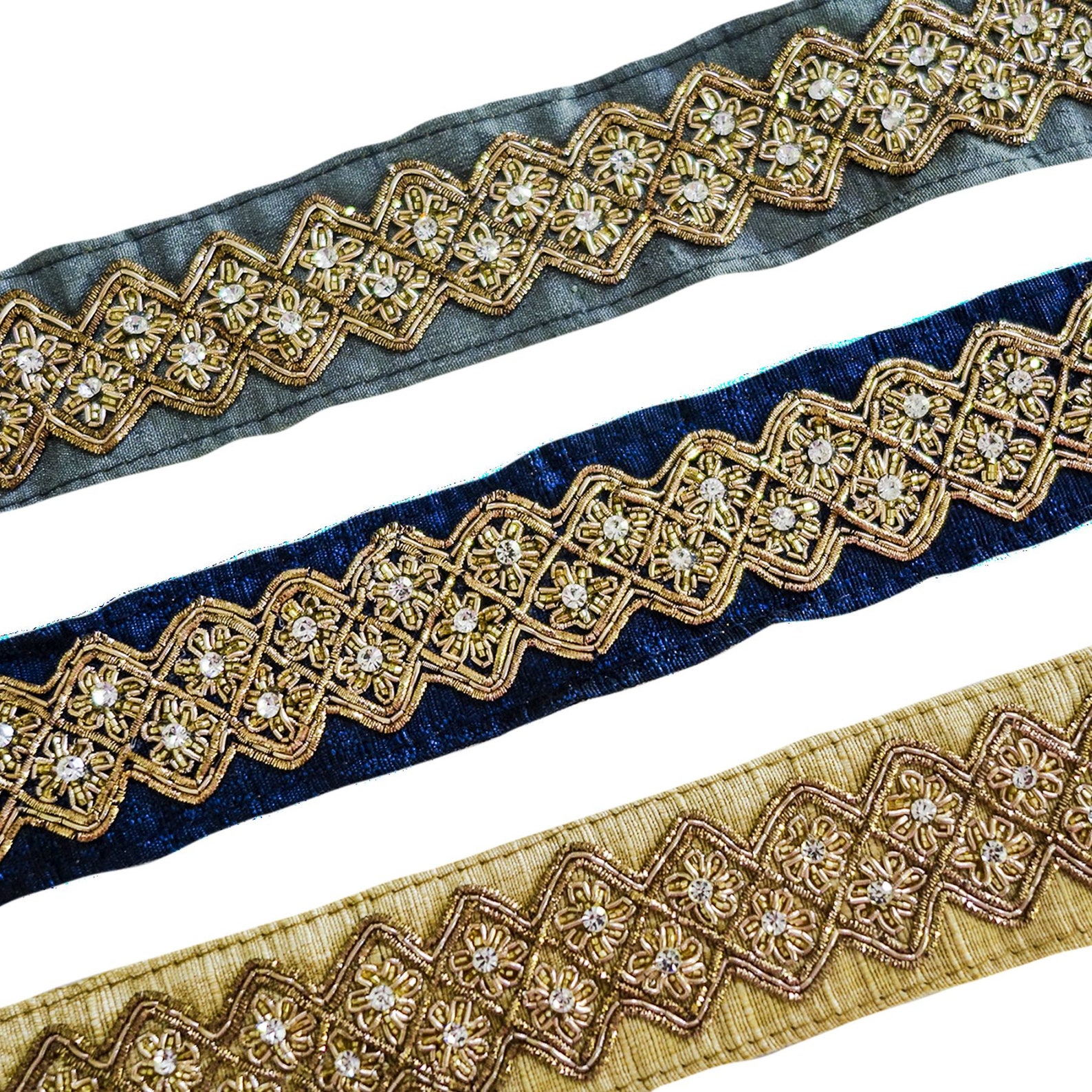 Antique Gold Trim Embroidered With Zardosi Thread & Crystals Etsy