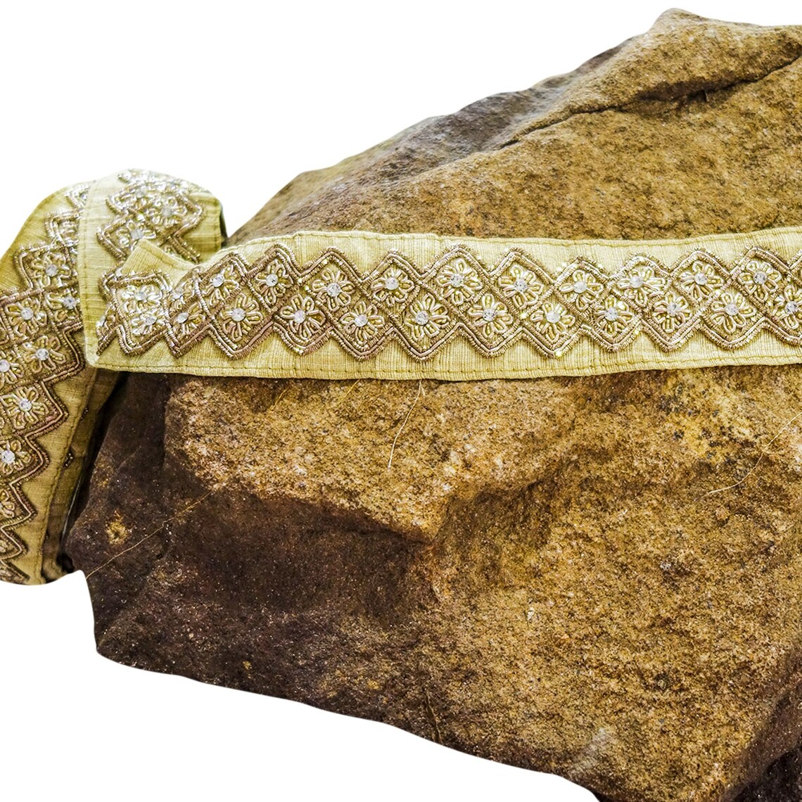 Antique Gold Trim Embroidered With Zardosi Thread & Crystals Etsy