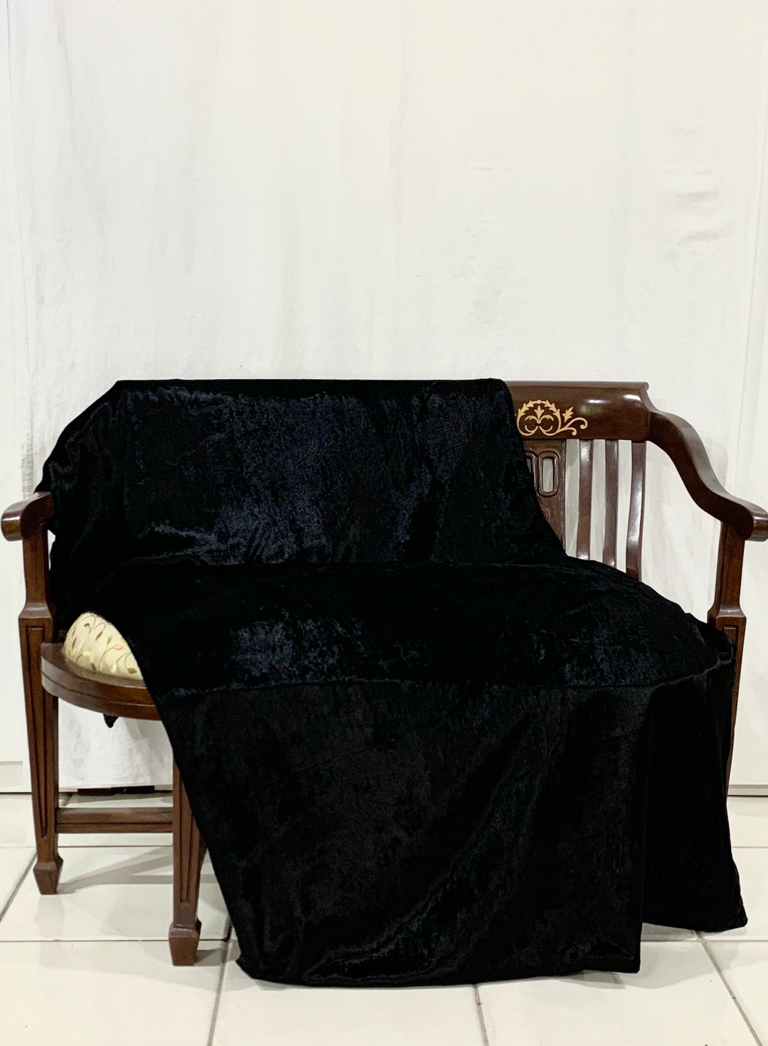 Black Crushed Velvet Throw, Plain Black Velvet Blanket 100 Viscose Velvet Throw, All Season