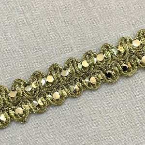 Gold Lace Trim Wide Lace Trim Gold Ribbon Trim Gold Wave Ribbon Trim With Sequence image 1