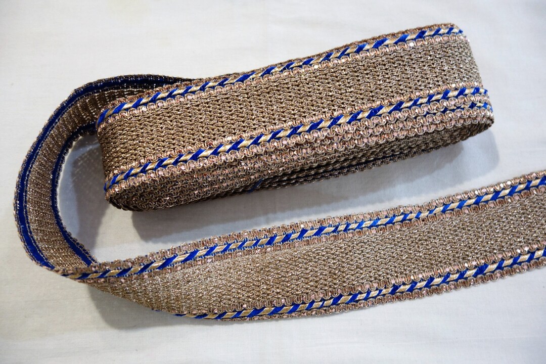 Golden Woven Threads Trim Bordered With Blue Silken Thread and - Etsy ...