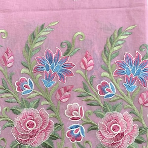 Floral Fabric - Party Dress Fabric - Pink Floral Fabric - Soft Pink Voile Fabric With Floral Embroidery