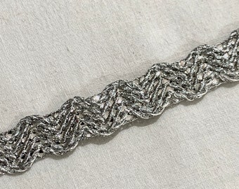 2 yards Silver Trim - Woven Net Trim - Metallic Thread Trim - Silver Metallic Trim - Border Trim - Bridal Showers Trim- DIY sewing trim.