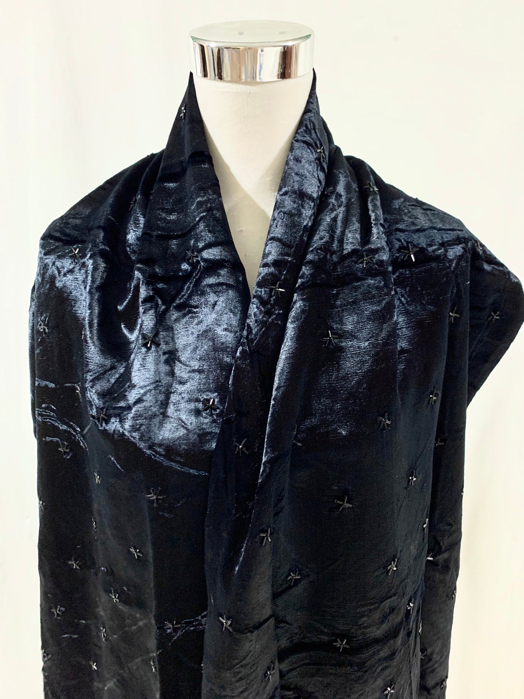 Luxurious Black Velvet Shawl, Black Beads Hand Embroidery, All Over ...