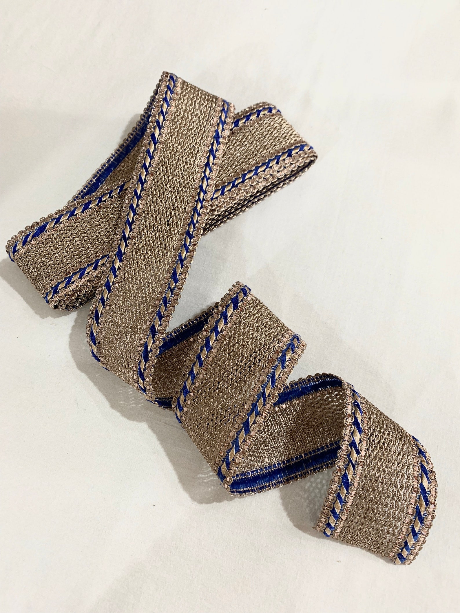 Rose Gold Trim, Rose Gold N Blue Trim, Woven Threads Trim, Bordered ...