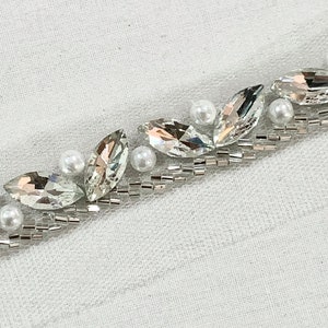 Silver Bridal trim, silver crystal trim, silver hand beaded trim, trim for bridal belt, hand embroidered trim.