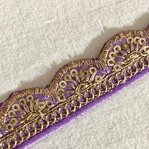 Adorno morado y dorado, adorno bordado lavanda, adorno de borde, adorno para decoración del hogar, adorno de seda artística para ropa formal, adorno de borde.