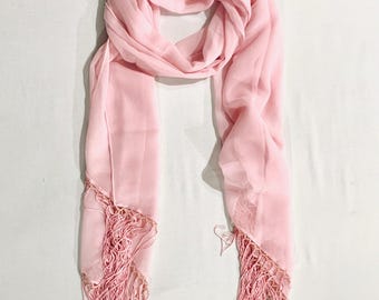 Elegant Soft Pink Georgette Shawl, Whispering Pink Georgette Shwal  Rose Tinted Dream Fringe Shawl