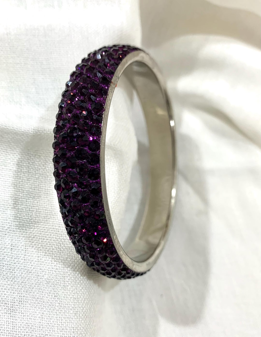 Crystal Bangle, Dark Purple Diamanté Bracelet, Women Fashion Accessory ...