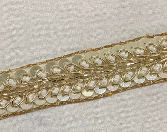 Cream n Gold Bridal Trim, Hand embroidered formal trim, Evening wear trim, Home decor trim, Edging trim
