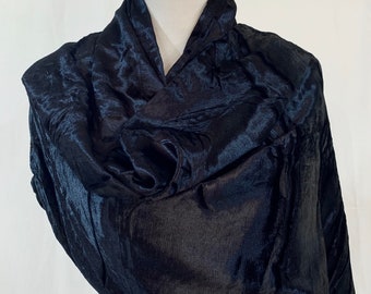 Extra long Black crushed velvet shawl, Crushed Velvet Scarf,  Plain black viscose velvet shawl, Formal wear shawl.