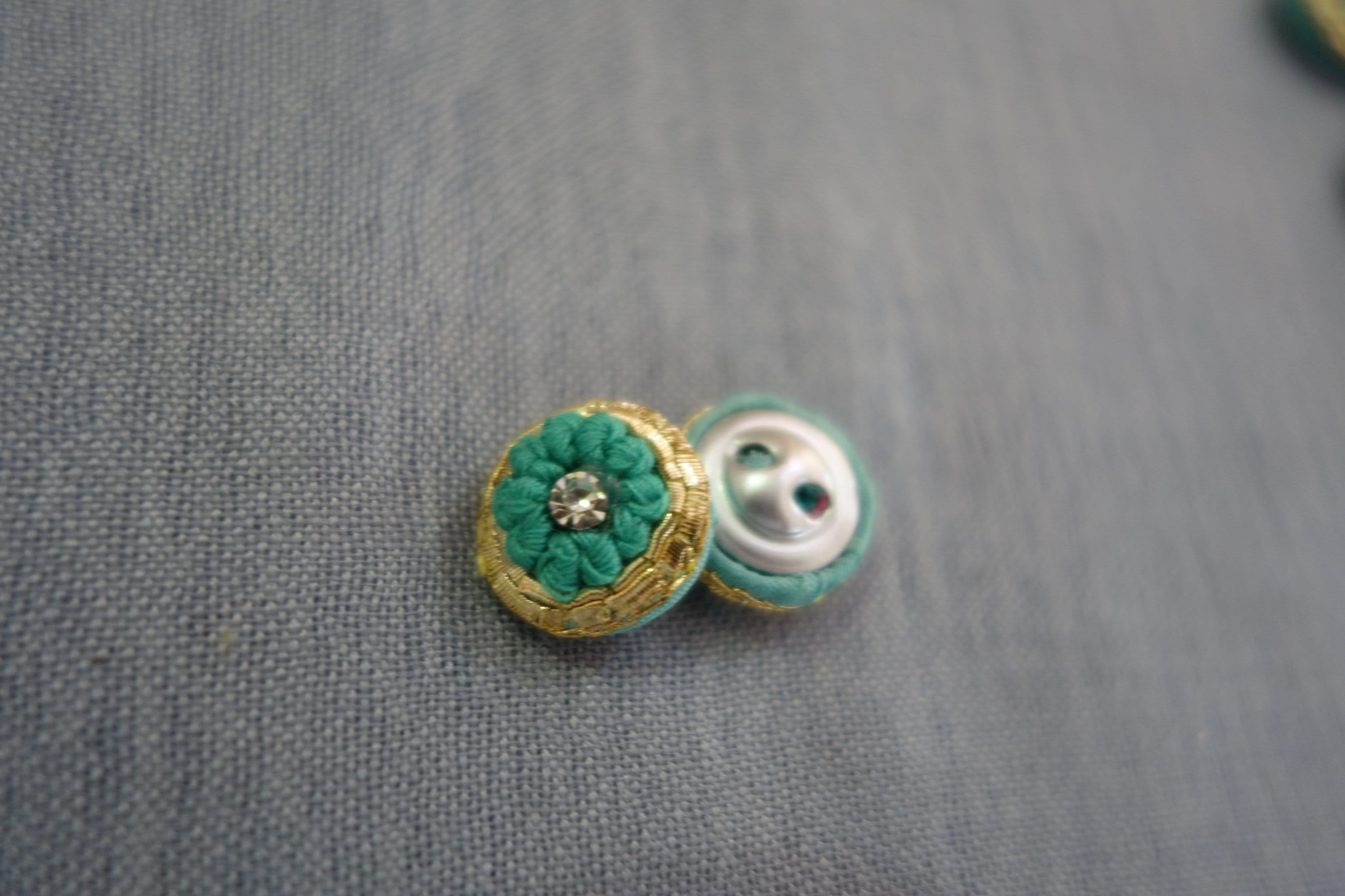 Hand Embroidered Button Crystal Buttons With Central Crystal Ideal for Special Occasions and Everyday Wear Navy Blue Gold Buttons