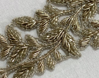 Antique Silver Trim, Hand embroidered Silver trim, Formal designer trim, High fashion trim, border cut work trim.