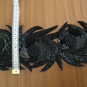 Black Beaded Trim, 3 Dimensional Trim, Hand Embroidered Trim, Formal wear trim, Designer trim, High Fashion trim, cur work trim. image 5