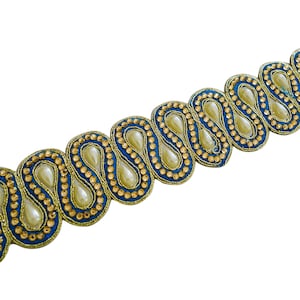 Guarnição de strass - Aqua Trim - Guarnição metálica dourada embelezada com pérolas - Strass e fio dourado metálico