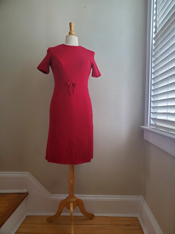 50s Ruby Red Wool Holiday Wiggle Dress - image 5