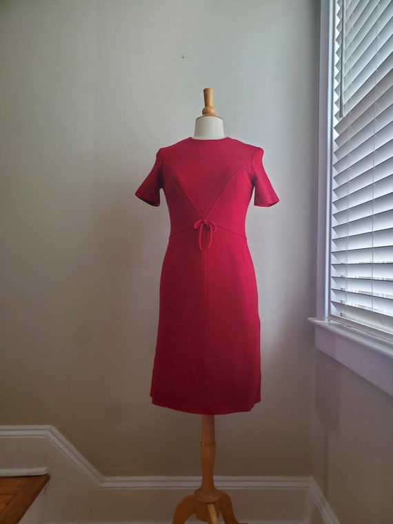 50s Ruby Red Wool Holiday Wiggle Dress - image 1
