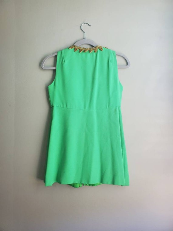 Vintage 60s Neon Green Mod Rhinestone Crepe Vest … - image 6