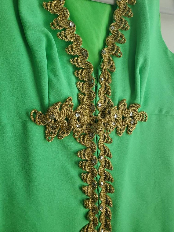 Vintage 60s Neon Green Mod Rhinestone Crepe Vest … - image 5