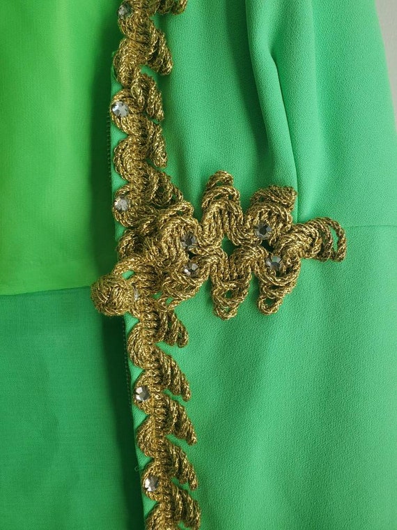 Vintage 60s Neon Green Mod Rhinestone Crepe Vest … - image 4