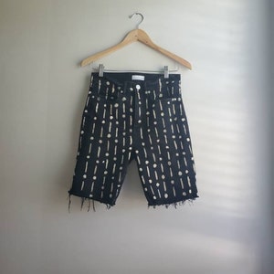 Reworked/Redesigned Black Denim Cut Off Shorts Bleached Design
