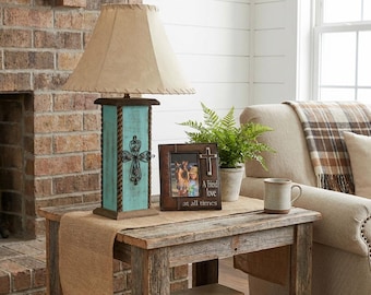 Rustic Turquoise Western Table Lamp with USB Charging