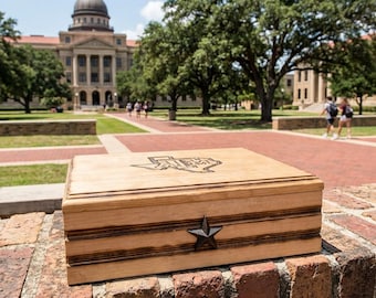 Texas A&M Rustic Carved Jewelry Box